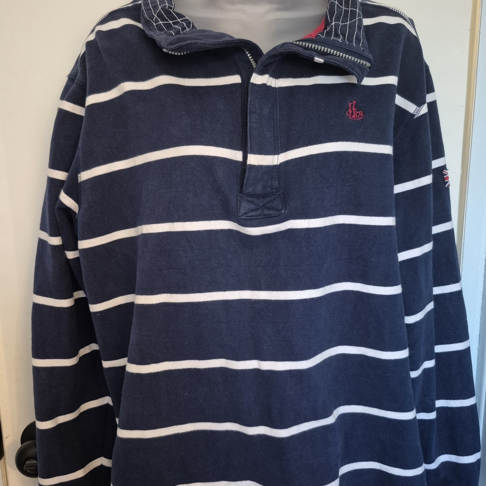 Men's Lazy Jacks UK Clothing Co Navy Blue + White Striped Pullover With Zipper
